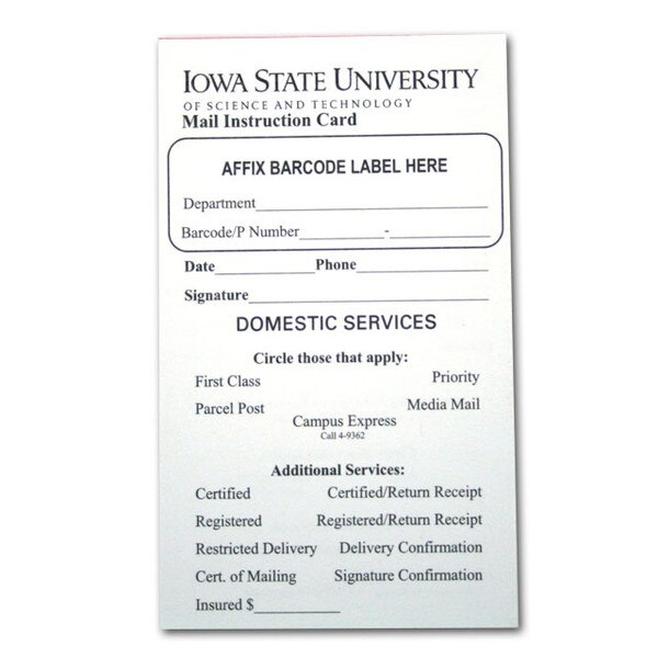 Iowa State University Mail Instruction Cards